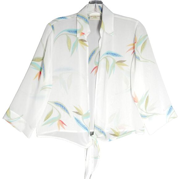 Banana Bay Fine Resort Wear Wrap Womens Size S White Floral Tie Front - Picture 2 of 13